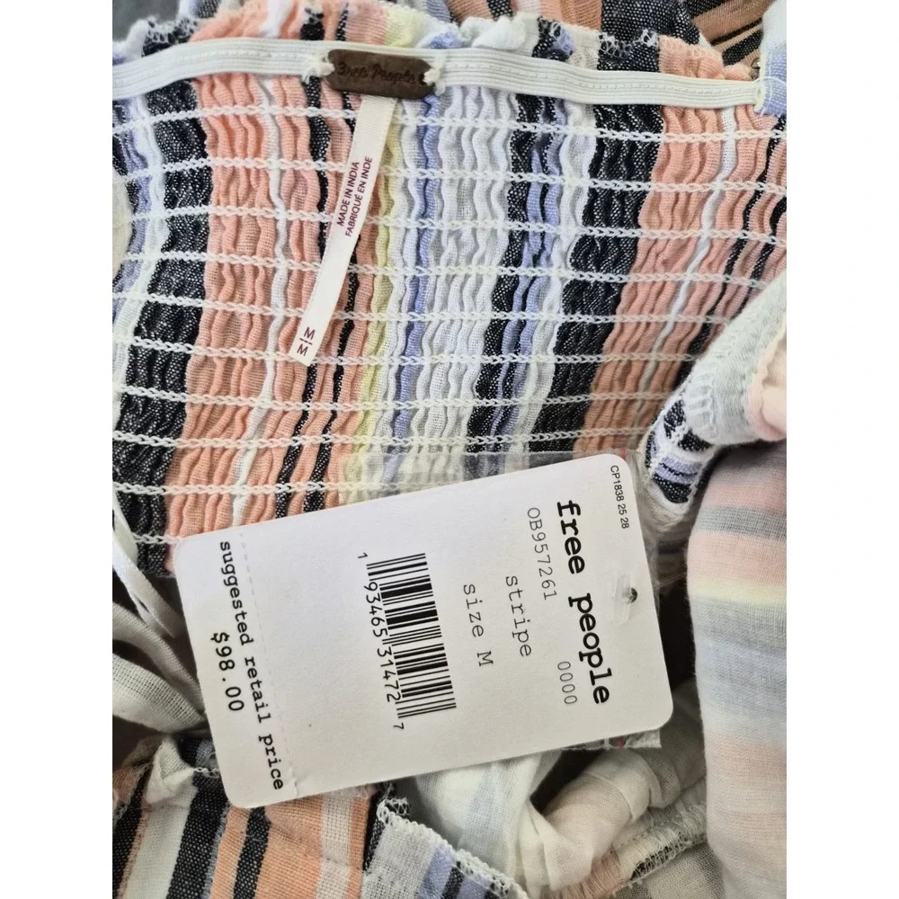 Free People Lilah Striped Pastel Cotton Dress Bohemian Fit‎ And Flare M  NWT